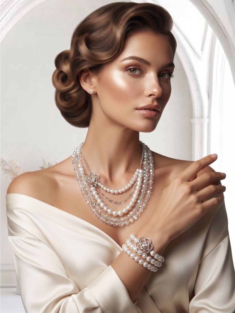 Curated Jewelry Lot: Vintage Aurora Borealis Crystal Necklace & Faux Pearl Set